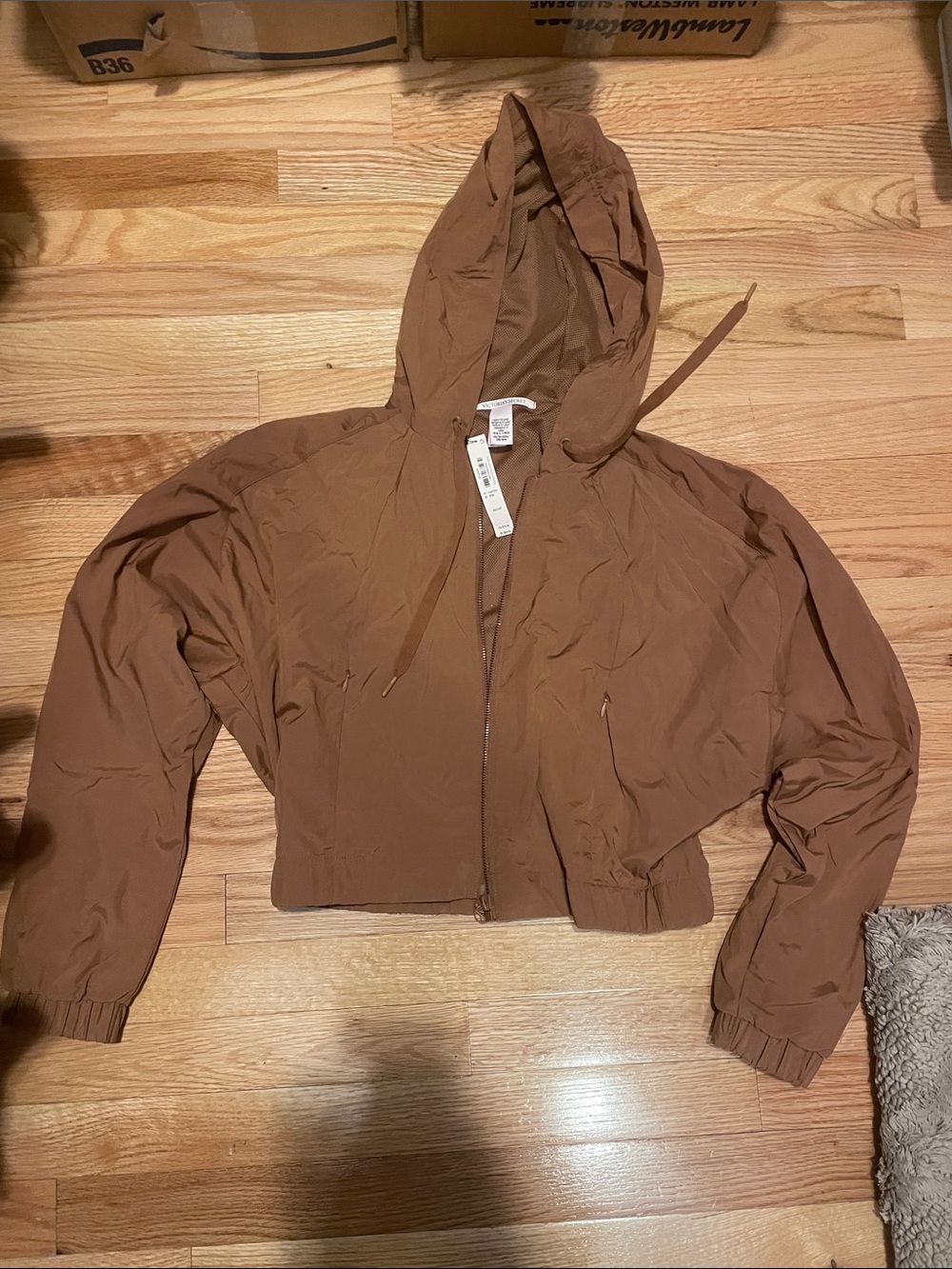 Victoria's Secret Cropped Hooded Bomber Jacket in Brown